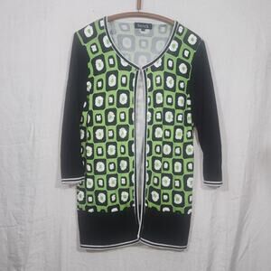 BEREK sz XL Lime Green Black one button sequin cardigan sweater